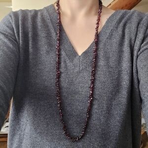 Vintage Genuine Garnet Stone Long Beaded Boho Bohemian Burgundy Wine Necklace
